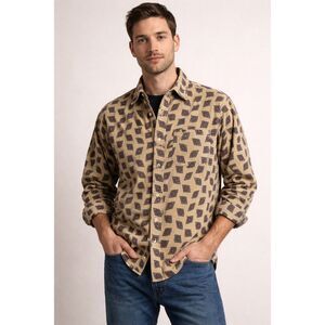 intage Cambridge Classics Corduroy Shirt M Tan Geometric 90s